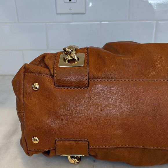 Michael Kors Bag Purse Handbag Leather Gold Chain Inner Pocket Double Strap Hobo - Picture 9 of 16